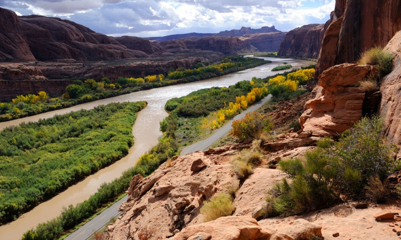 View of the Colorado River from the Portal Trail in Moab Utah